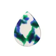 Pendentif goutte 31x22 mm - Ecaille de tortue - Bleu foncé - Vert x1