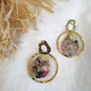 Pendentif goutte 31x22 mm - Ecaille de tortue - Bleu foncé - Vert x1