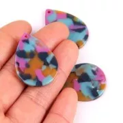 Pendentif goutte 31x22 mm - Ecaille de tortue - Fuchsia - Bleu - Camel x1