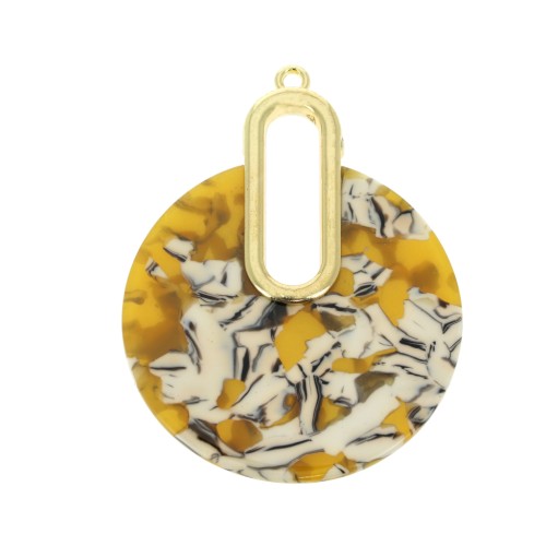 Pendentif - boucles d'oreilles design 57x44 mm Ecaille de tortue - Ocre - Blanc x1