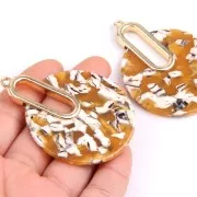 Pendentif - boucles d'oreilles design 57x44 mm Ecaille de tortue - Ocre - Blanc x1