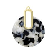 Pendentif - boucles d'oreilles design  57x44 mm Ecaille de tortue Blanc nacré - Noir|raw }}