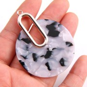 Pendentif - boucles d'oreilles design  57x44 mm Ecaille de tortue Blanc nacré - Noir