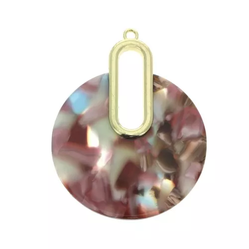 Pendentif - boucles d'oreilles design 57x44 mm Ecaille de tortue - Rose - Bleu x1