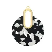 Pendentif - boucles d'oreilles design  57x44 mm Ecaille de tortue - Noir - Blanc x1