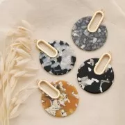 Pendentif - boucles d'oreilles design  57x44 mm Ecaille de tortue - Noir - Blanc x1