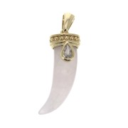 Pendentif dent de requin pierre gemme 26x10mm Quartz Rose - Plaqué Or 3 microns x1|raw }}