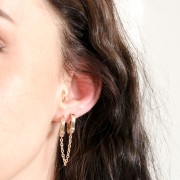 Boucles d'oreilles 2 trous menottes avec chaînes 34x12 mm - Plaqué Or 3 microns x1