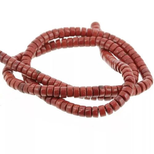 Perles Heishi rondelles en pierre gemme 4x2.5 mm - Jaspe rouge teinté x37 cm