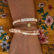 Perles rondelles Heishi en nacre teintée 5 mm - Marron foncé x62 cm