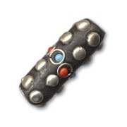 Tube incrusté de perles 34x13 mm Argenté/Turquoise/Corail x1|raw }}