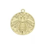 Pendentif rond avec abeille en relief 19x17 mm - Plaqué or 3 microns x1