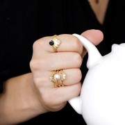 Bague réglable triple avec un serti pour cabochon 6 mm - Plaqué Or 3 microns x1