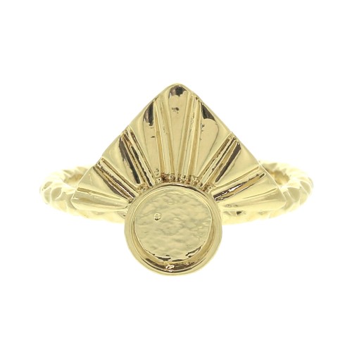 Bague réglable triangle ethnique cabochon fond plat 6 mm - Plaqué Or 3 microns x1