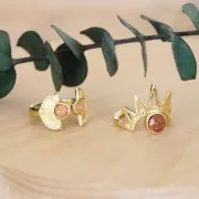 Bague réglable demi-soleil ethnique cabochon fond plat 6 mm Plaqué Or 3 microns x1