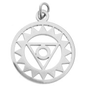 Pendentif rond - médaille 22x19 mm Chakra n°5 - Gorge - Acier inoxydable x1|raw }}