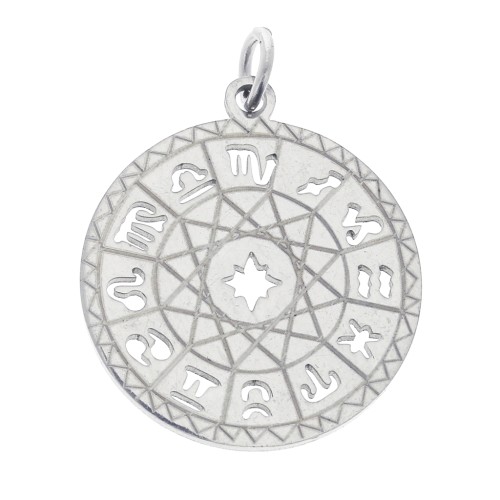 Pendentif rond - médaille 21x18.5 mm - Signes du zodiaque - Acier inoxydable x1