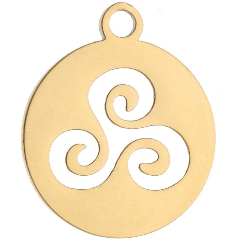 Pendentif rond - médaille 18.5x15.5 mm - Triskel - Acier inoxydable 304 Doré x1