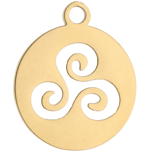 Pendentif rond - médaille 18.5x15.5 mm - Triskel - Acier inoxydable 304 Doré x1