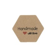 Etiquettes héxagones 30x35 mm - Handmade with love - Kraft x20