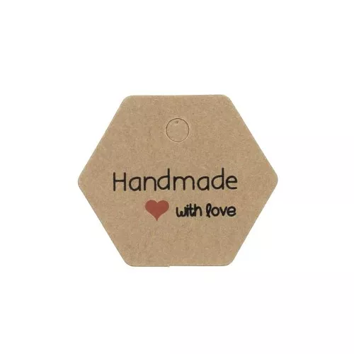 Etiquettes héxagones 30x35 mm - Handmade with love - Kraft x20
