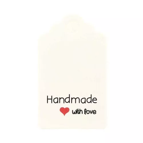 Etiquettes rectangles cartonnées 50x30 mm - Handmade with love - Blanc x10