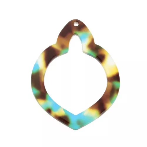 Pendentif évidé forme orientale 41.5x32 mm - Ecaille de tortue Bleu - Marron x1