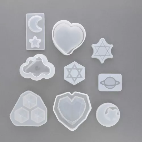 Moules silicone pour résine - Coeur - Diamant - Planète - Lune - Set 1