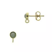 Clous d'oreilles ronds porte cabochon 4 mm - Argent 925 Doré à l'or fin x2