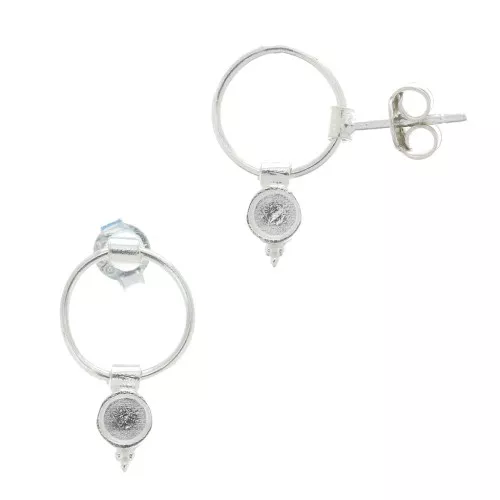Boucles d'oreilles cercle évidé - porte cabochon 4 mm - Argent 925 x2