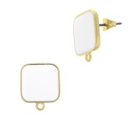 Clous d'oreilles carré en résine époxy 17x15 mm - Doré à l'or fin - Blanc x2|raw }}