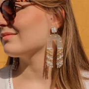 Clous d'oreilles carré en résine époxy 17x15 mm - Doré à l'or fin - Blanc x2