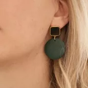 Clous d'oreilles carré en résine époxy 17x15 mm - Doré à l'or fin - Moutarde x2