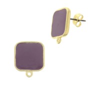 Clous d'oreilles carré en résine époxy 17x15 mm - Doré à l'or fin - Prune x2|raw }}