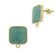 Clous d'oreilles carré en résine époxy 17x15mm Doré à l'or fin - Turquoise Pearlx2|raw }}