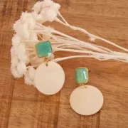 Clous d'oreilles carré en résine époxy 17x15mm Doré à l'or fin - Turquoise Pearlx2