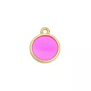 Mini breloque ronde résine époxy effet vitrail 11x8mm Doré à l'or fin - Fuchsia x1