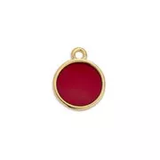 Mini breloque ronde résine époxy effet vitrail 11x8 mm Doré à l'or fin - Rouge x1