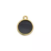 Mini breloque ronde résine époxy effet vitrail 11x8 mm Doré à l'or fin - Noir x1