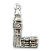 Breloque Big Ben 22 mm Placage Argent fin vieilli x1