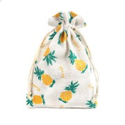 Pochon en coton motif ananas pour cadeau bijoux 130x170 mm - Vert - Jaune x1