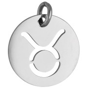 Breloque ronde - signe du zodiaque Taureau 12 mm - Acier inoxydable 304 x1