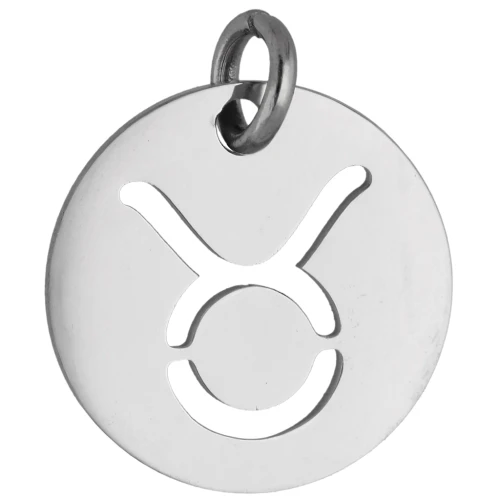 Breloque ronde - signe du zodiaque Taureau 12 mm - Acier inoxydable 304 x1