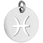 Breloque ronde - signe du zodiaque Poisson 12 mm - Acier inoxydable 304 x1