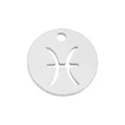 Breloque ronde - signe du zodiaque Poisson 12 mm - Acier inoxydable x1