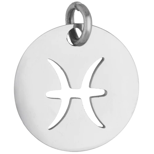 Breloque ronde - signe du zodiaque Poisson 12 mm - Acier inoxydable 304 x1