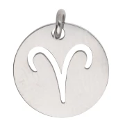Breloque ronde - signe du zodiaque Bélier 12 mm - Acier inoxydable 304 x1