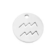Breloque ronde - signe du zodiaque Verseau 12 mm - Acier inoxydable x1