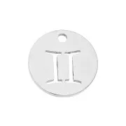 Breloque ronde - signe du zodiaque Gémeaux 12 mm - Acier inoxydable x1