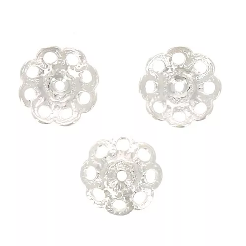 Coupelles filigranées - fleurs - 8 mm - Placage argent fin x6